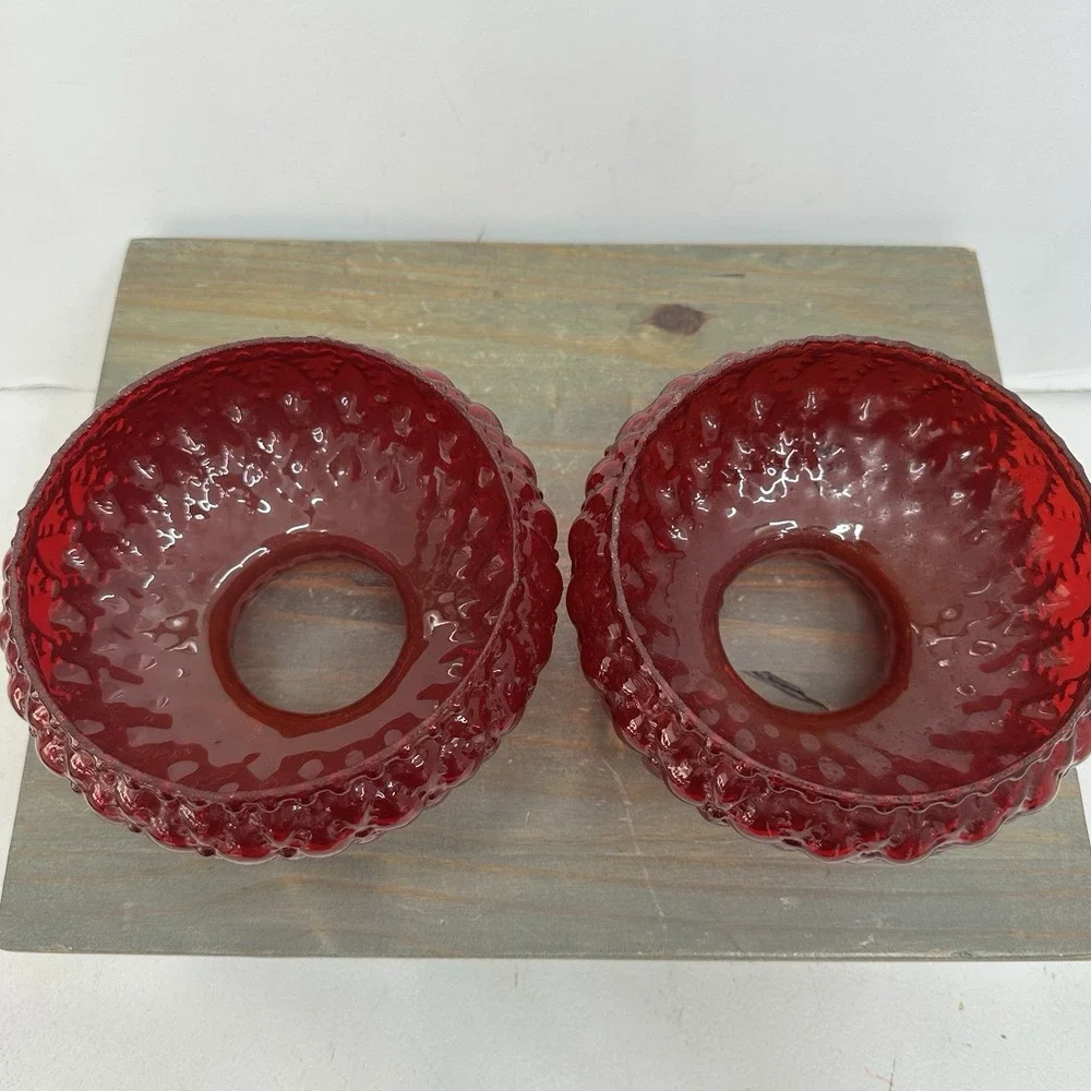 Vtg Fenton Ruby Red Glass Lamp Shade Quilted Beaded Ruffled 4.5